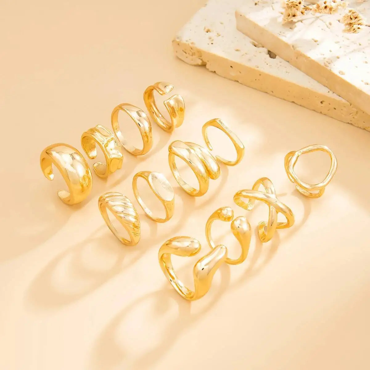 12Pcs/Set Creative Irregular Water Drop Open Rings for Women New Trend Vintage Geometric Finger Ring Daily Jewelry Gift