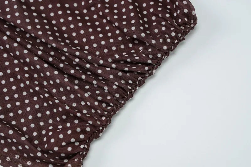 Polka Dot Print Mesh Tube Top with Scarf Summer 2025 Woman Clothing Casual Sexy Vacation Cropped Tops