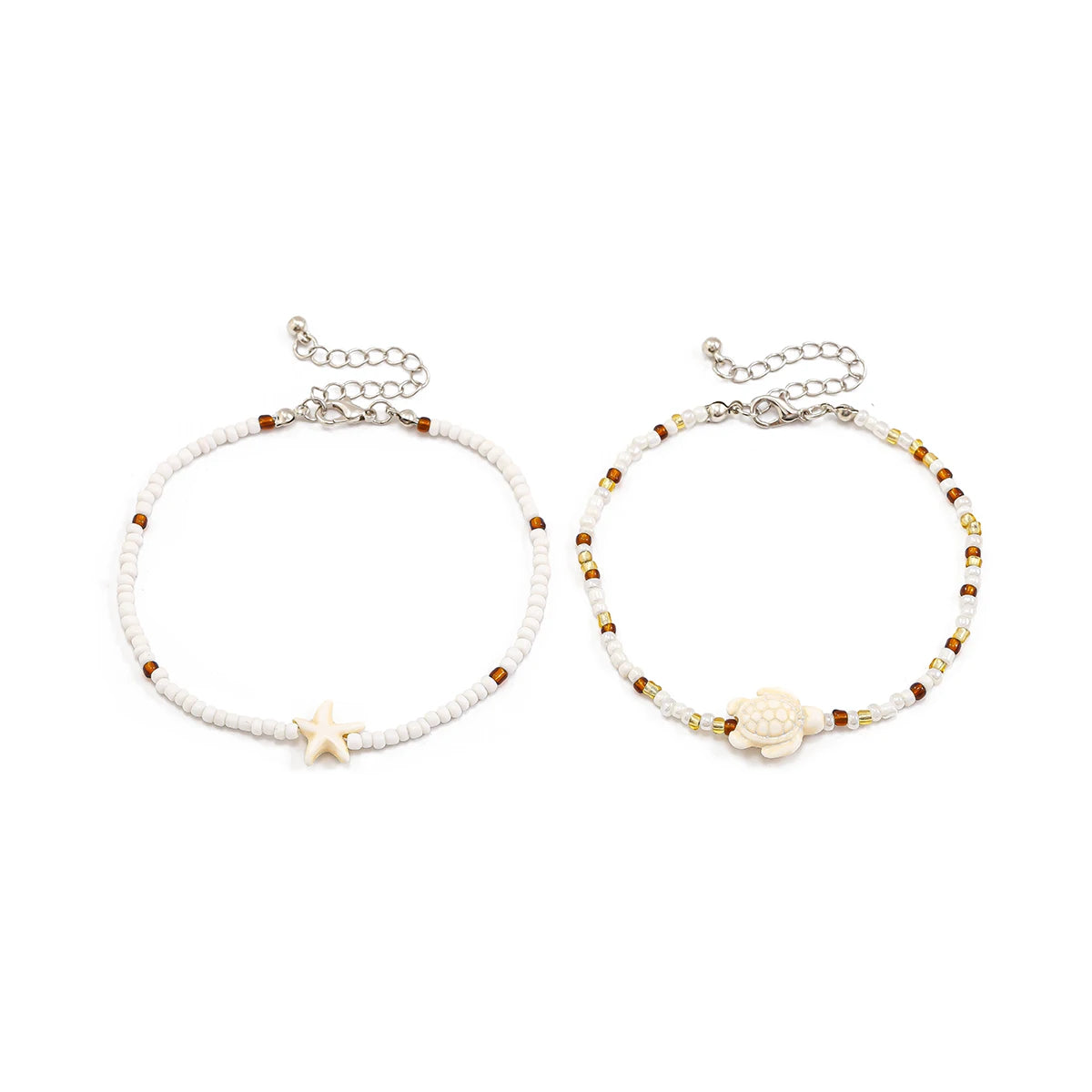 2Pcs Kpop Boho Starfish Turtles Conch Seed Beads Chain Anklet for Women Summer Beach Sweet Ankle Barefoot Y2K Jewelry