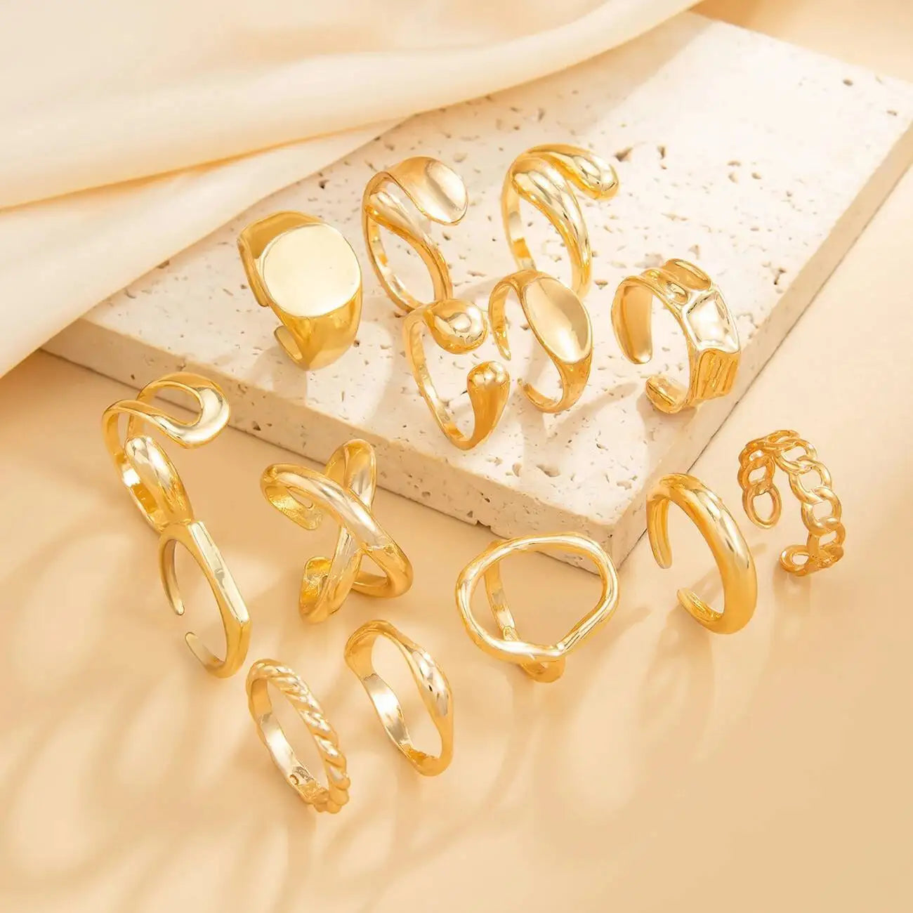 14Pcs/Set Punk Irregular Water Drop Open Rings for Women New Trend Vintage Adjustable Finger Rings Couple Jewelry Gift