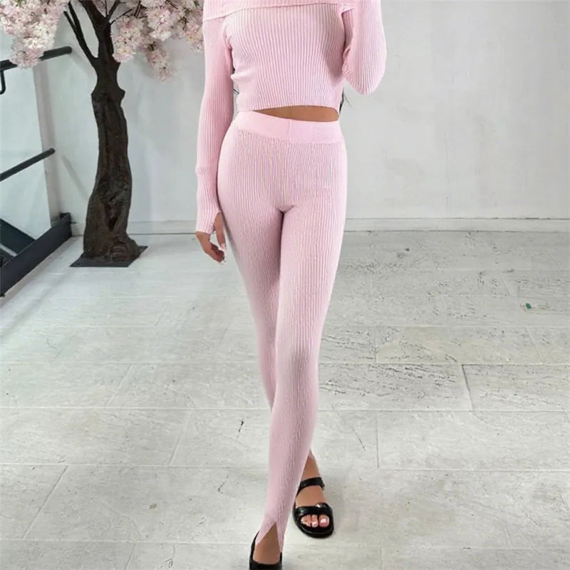 Women Casual Street Elastic High Waist Slim Fit Long Trousers Y2K Ribbed Knit Tight Step on Foot Leggings Sporty Pants