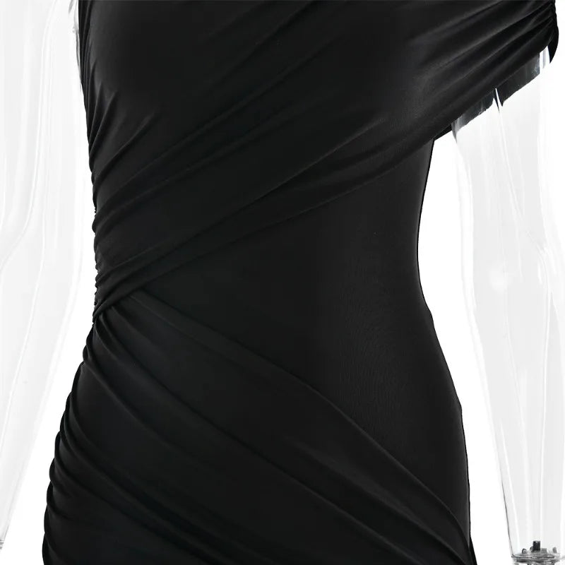 Fashion Ruched Draped Asymmetrical Dresses Sleeveless Mini Bodycon Dress Party Night Elegant Summer
