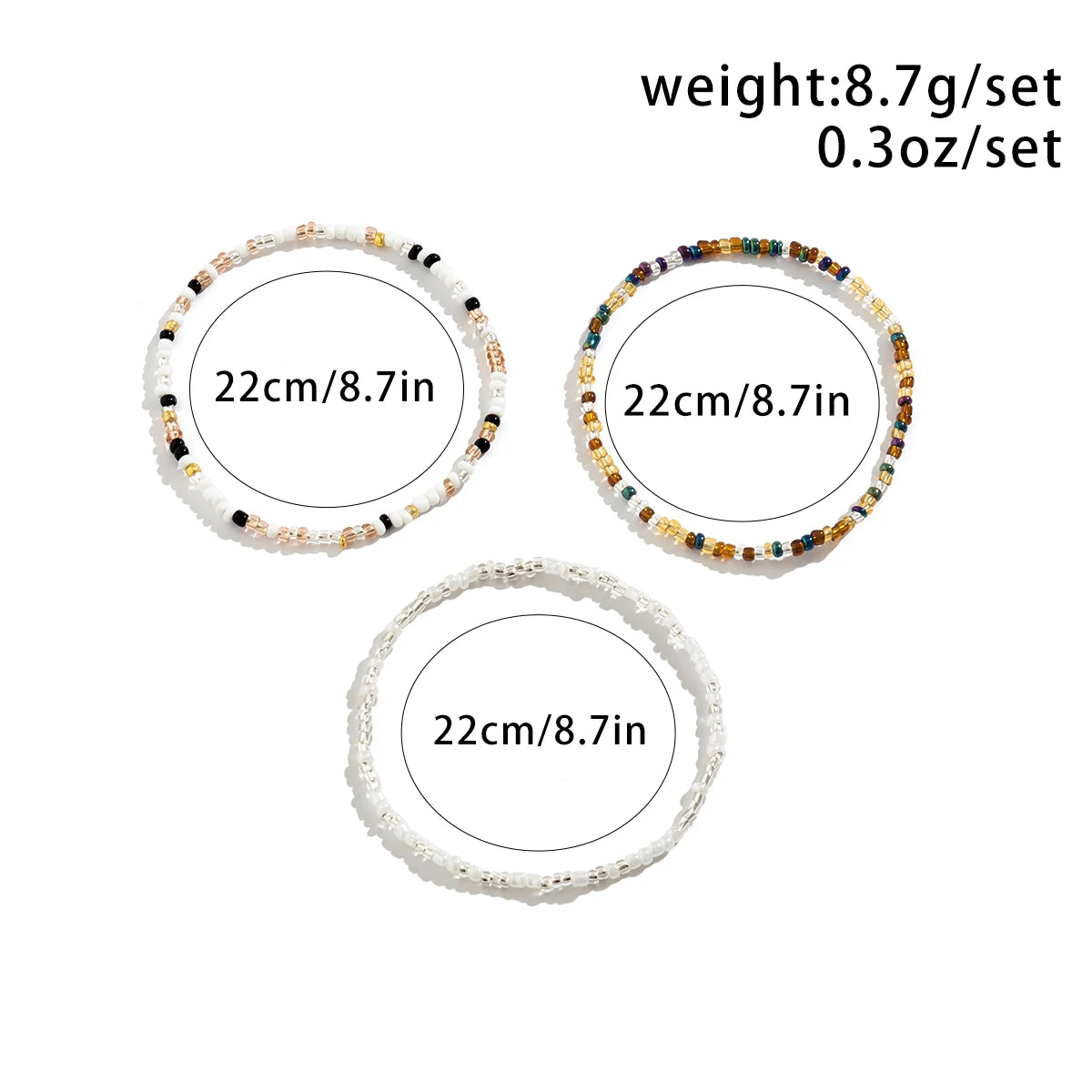 3Pcs/Set Boho Colorful Rice Bead Anklets for Women Personalized Geometry Round Feet Chain Suit Summer Beach Jewelry Accessories