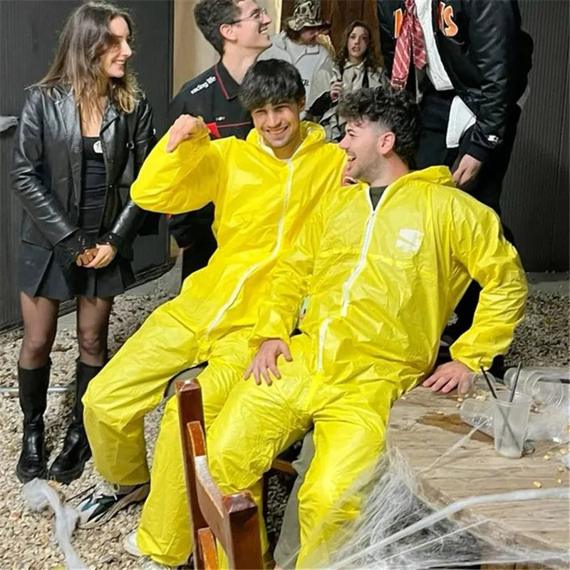 Adult Breaking Bad Cosplay Yellow Hazmat Coverall Jumpsuit Full Zip Disposable Protective Suit Halloween Carnival Party