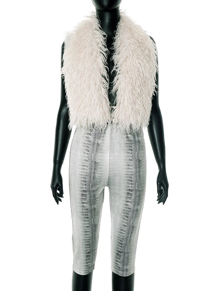 Furry 2 Piece Set Women Y2K Sexy Halter Backless Tank Tops+Serpentin Bike Shorts Matching Casual Activity Streetwear