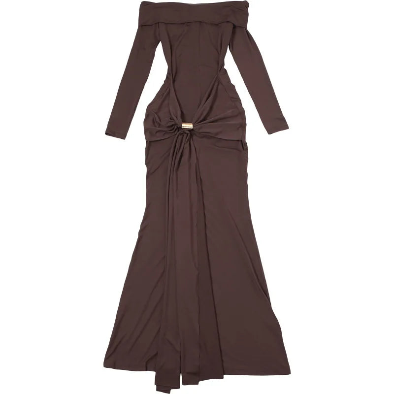 Off Shoulder Long Sleeve Maxi Dress Sexy Party Dresses Evening Gowns for Women Elegant Luxury 2024 Winter