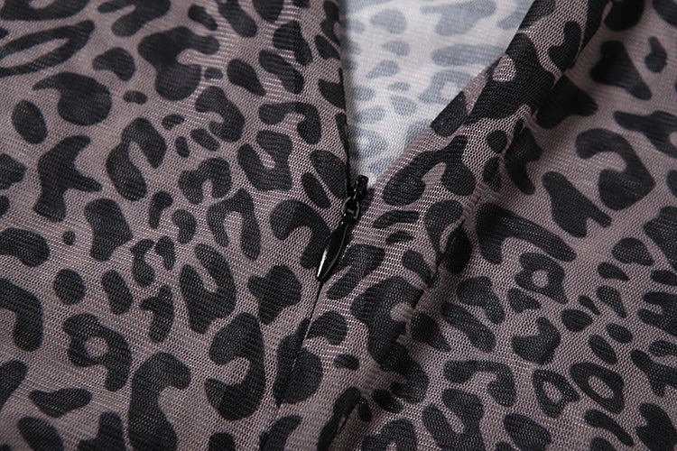 Leopard Print Romper Women See Through Sexy Full Sleeve Turtleneck Fall Fit Skinny Playsuit Stretch Midnight Clubwear