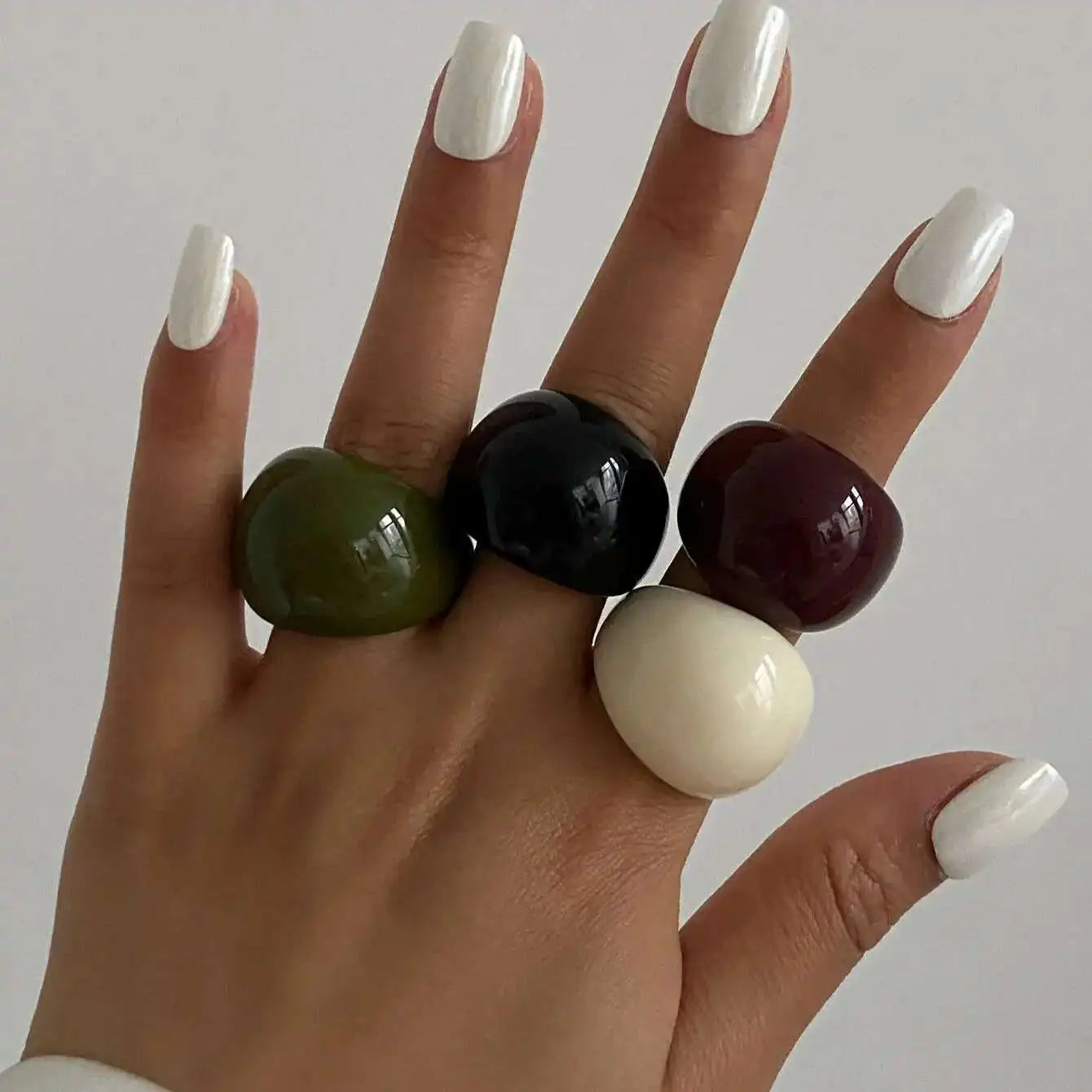 Vintage Irregular Smooth Resin Plastic Rings for Women New Trend Boho Geometric Finger Rings Aesthetic Party Jewelry