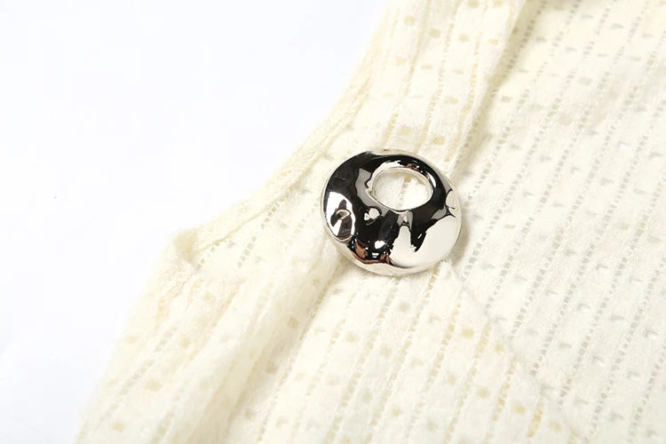 Hollow Scarf+Vests Women Low-Neck See Through Sleeveless Backless Knit Skinny Metal Trim Summer Elegant Tank Tops