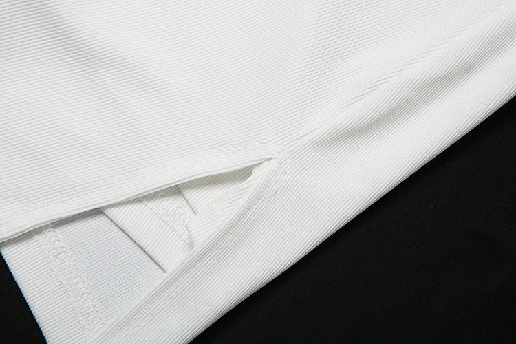 Casual Ribbed 2 Piece Set Women Black String Patchwork Tank Tops+Side Split Shorts Skirts Fashion Simple Classic Suit