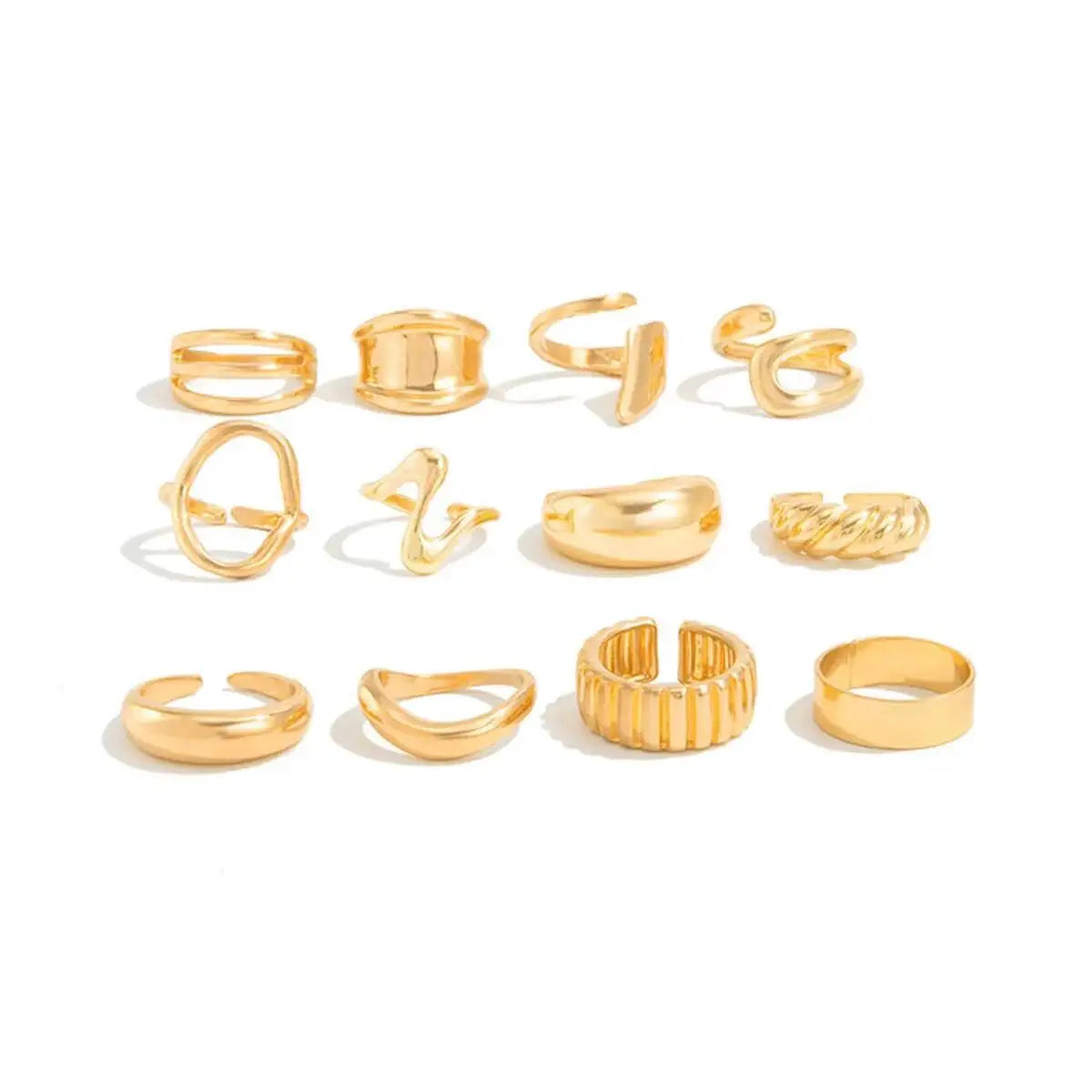 12Pcs/Set Vintage Irregular Geometric Open Adjustable Rings Women New Trend Goth Metal Rings Suitable for Daily Party