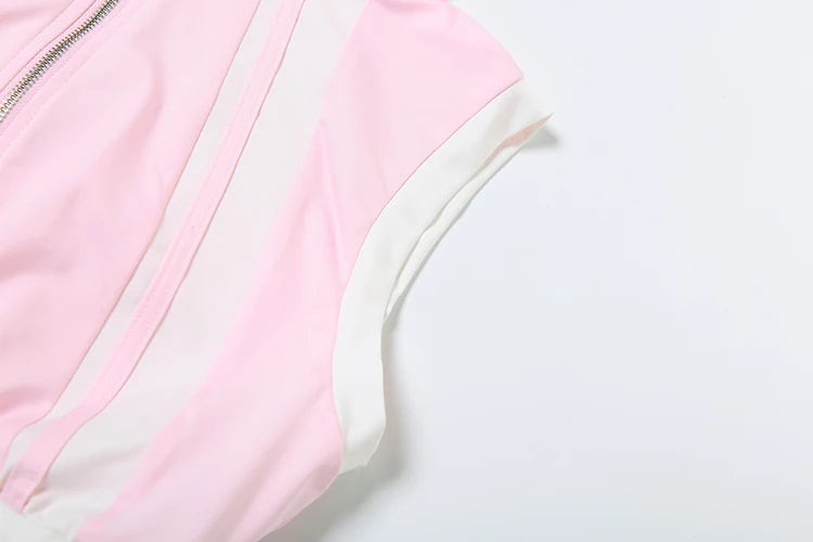 Casual Women Tracksuit 2 Piece Set Summer Patchwork Zip Tank Tops+Bandage Skirts Matching Sporty Stretch Slim Outfits