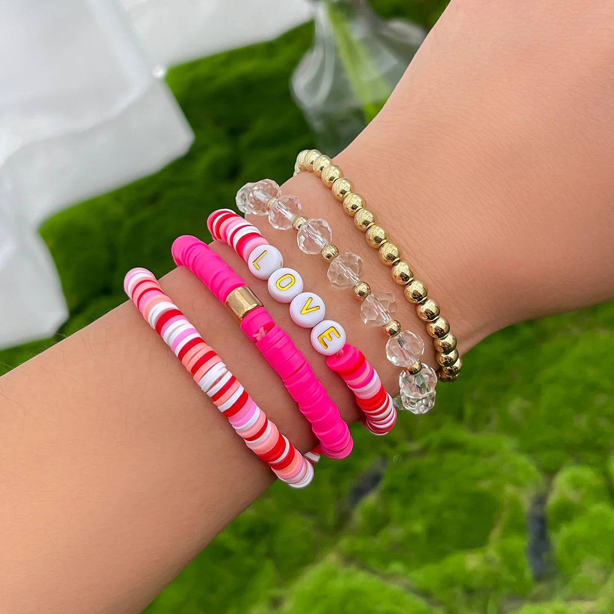 10 Styles Romantic Soft Ceramic Acrylic Beads Letter Chain Bracelet Boho Sweet Heart Bangles Y2K Aesthetics Jewelry New