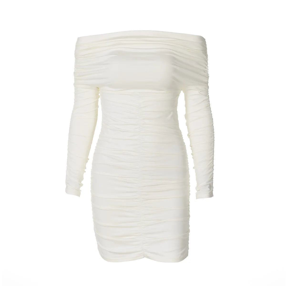 Off Shoulder Long Sleeve Ruched Mini Dress Sexy Going Out Dresses for Women Club Outfits Winter 2024