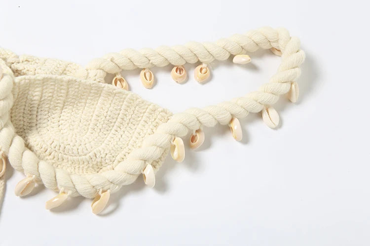 Crochet Applique Patchwork 2 Piece Set Women Sexy Backless Crop Tops+Bandage Hollow Skirts Vacation Beach Party Suits