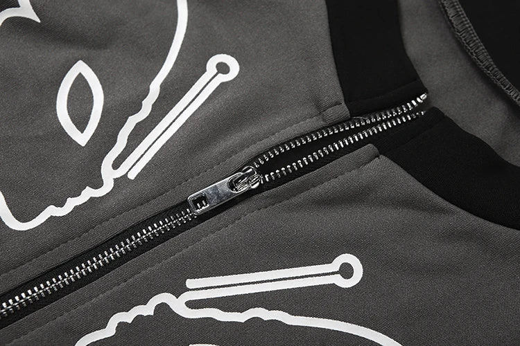 Casual Butterfly Print Jacket Women Daily Classic Patchwork Full Sleeve Double Zip Trend Sporty Elastic Street Coat