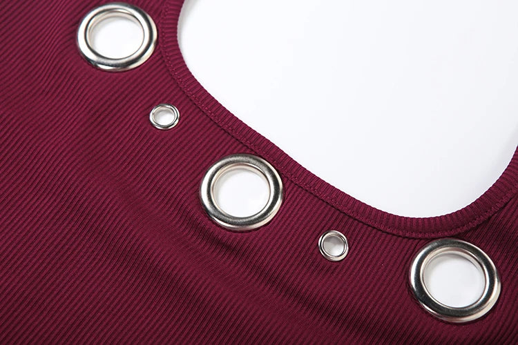 Metal Hollow Women 2 Piece Set Halter Tank Tops+Straight Pants Matching Streetwear Casual Simple Basic Slim Outfits