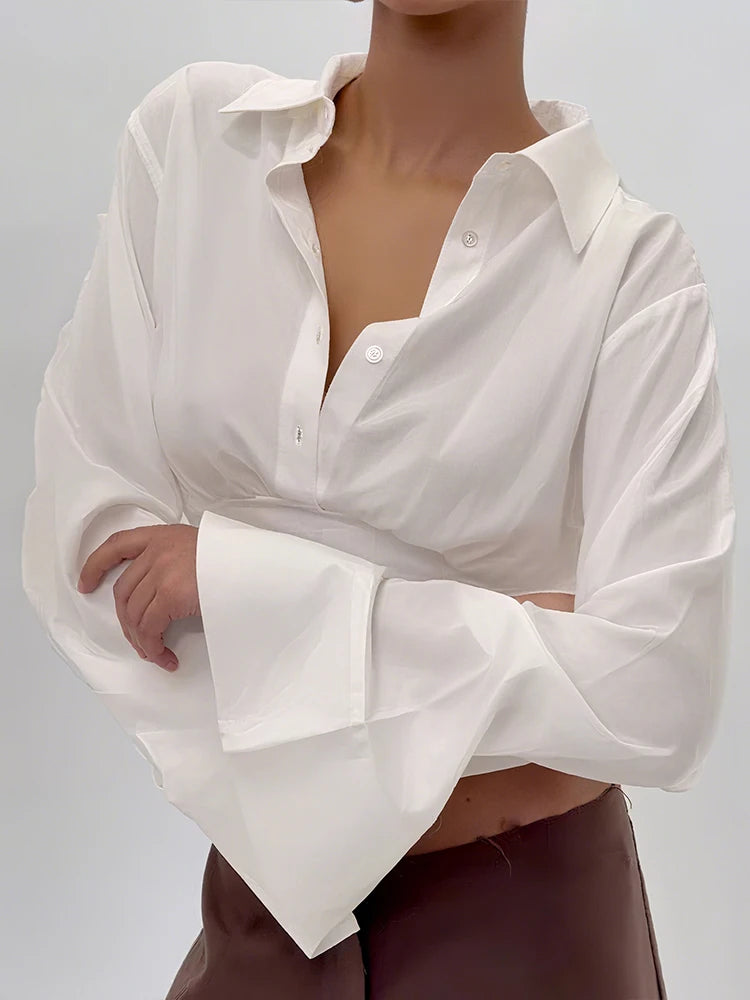 Lapel Blouse Tops Women Single-Breasted Long Sleeve Solid Casual Classic Simple Skinny Trend Elegant Office Slim Tees