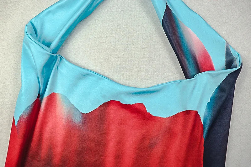 Flower Print Long Dress Women Summer Trend Halter Swing Collar Backless Sleeveless Vacation Fashion Skinny Vestidos