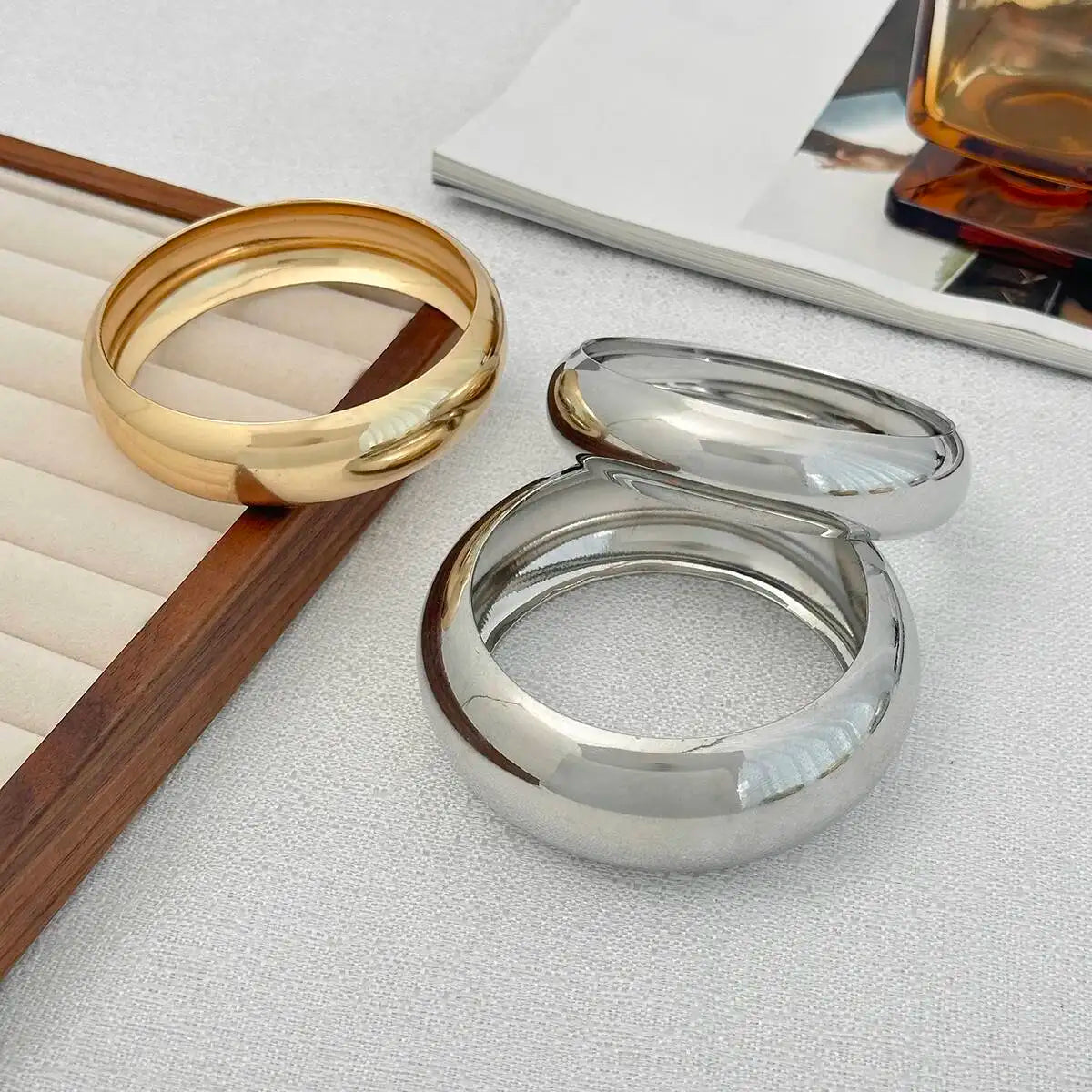 3Pcs/Set Punk Hip Hop Chunky Bracelets for Women Exaggerated Stackable Thick Cuff round Bangles Charm Jewelry Accessories