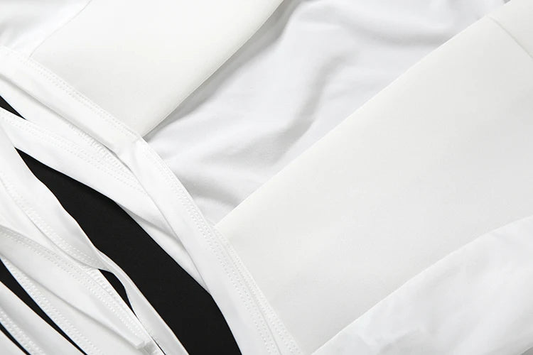 Hipster Patchwork Crop Jacket Women Autumn Cross Bandage Open Stitch Extra Long Sleeve Streetwear Fashion Wild Coat