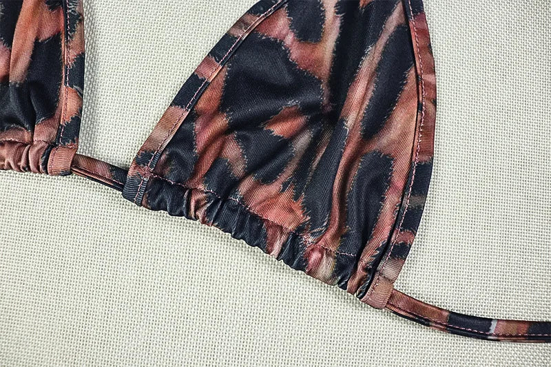 Leopard Print 2 Piece Set Women Lace-Up Halter Bra Tops+Irregular Hollow Waistless Maxi Dress Vacation Fashion Suit