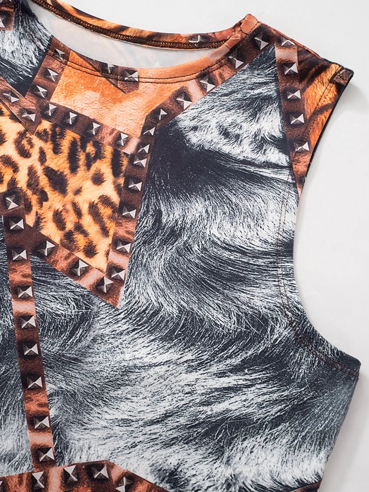 Colorful Print 2 Piece Set Women Casual O-Neck Tank Tops+Skinny Shorts Matching Hottie Sexy Sporty Activity Tracksuit