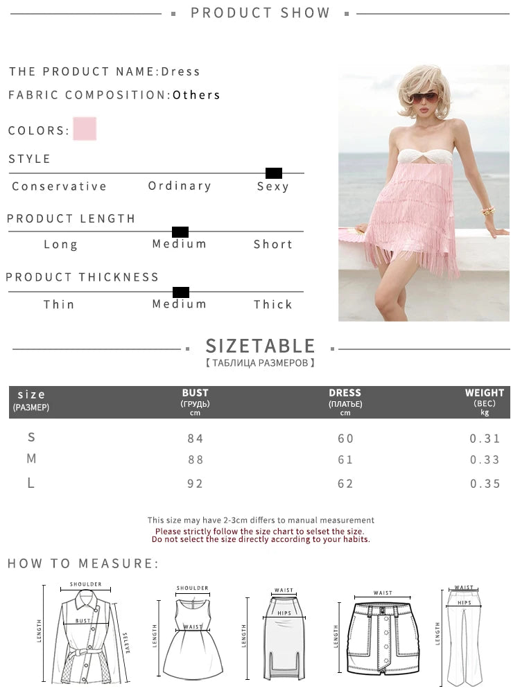 Backless Tassels Dress Women Patchwork Hollow Folds Sleeveless Summer Sweet Fashion Beach Party Midnight Mini Bodycon