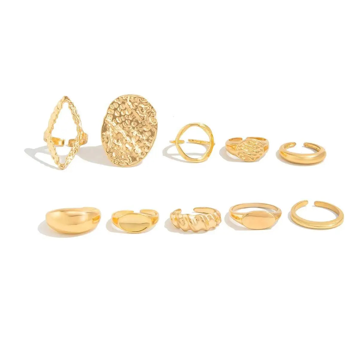 10Pcs/Set Vintage Irregular Open Adjustable Rings for Women New Trend Stacking Finger Rings Daily Party Jewelry Gift