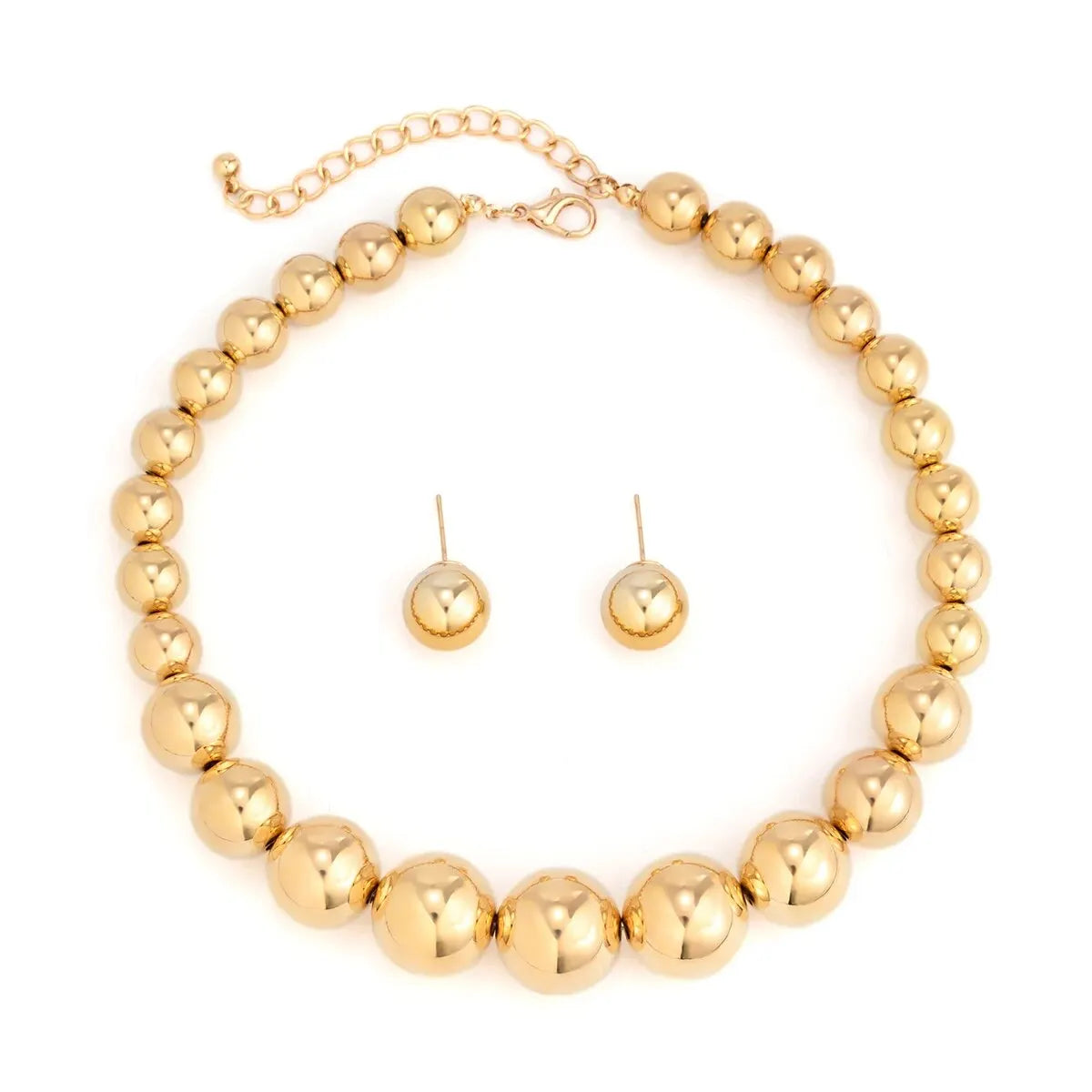2Pcs Exaggerated Gold Color Big Beads Necklace Stud Earrings for Women Luxury Punk CCB Choker Jewelry Set Party Club Accessories