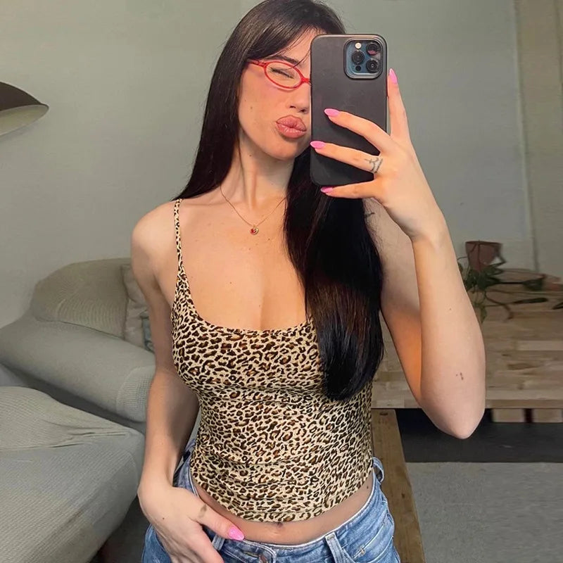 Leopard Print Tanks & Camis 2000s Y2k Summer Clothes Women Fashion Sexy Crop Tops