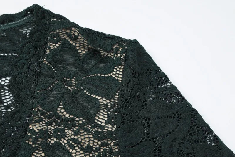 See Through Lace Shirts & Blouses Sexy Black Deep V Neck Long Sleeve Crop Top Woman 2025 Fall Clothes