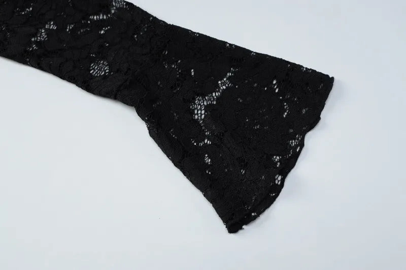 Black Lace Dress Sexy Outfits Women Club Wear Hollow Out Long Sleeve Mini Dresses Fall