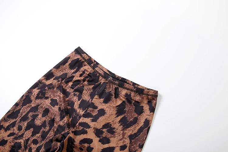 Street Leopard Print 2Piece Set Woman Autumn Trend o-Neck Full Sleeve T-Shirts+Skinny Long Pants Fashion Wild Style Suits