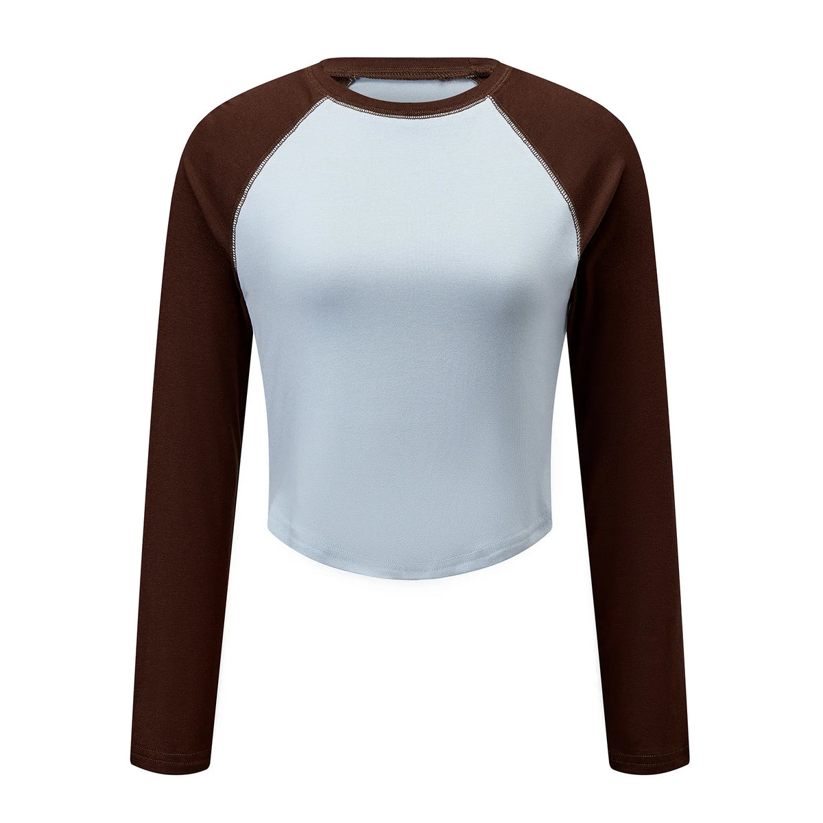 Women Raglan Long Sleeve Color Block Crop Top Slim Fitted Basic Tees For Daily Going‑out Street Casual Aesthetic Wear