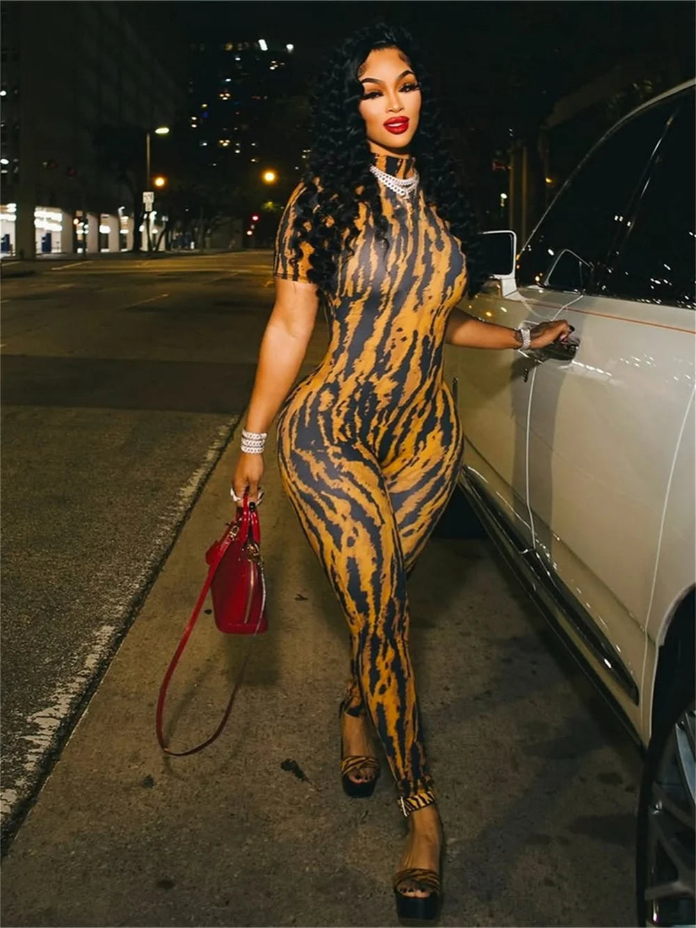 Sexy Stripe Print Jumpsuit Women Backless Activity Short Sleeve Hipster Stretch Skinny Midnight Workout Slim Overalls