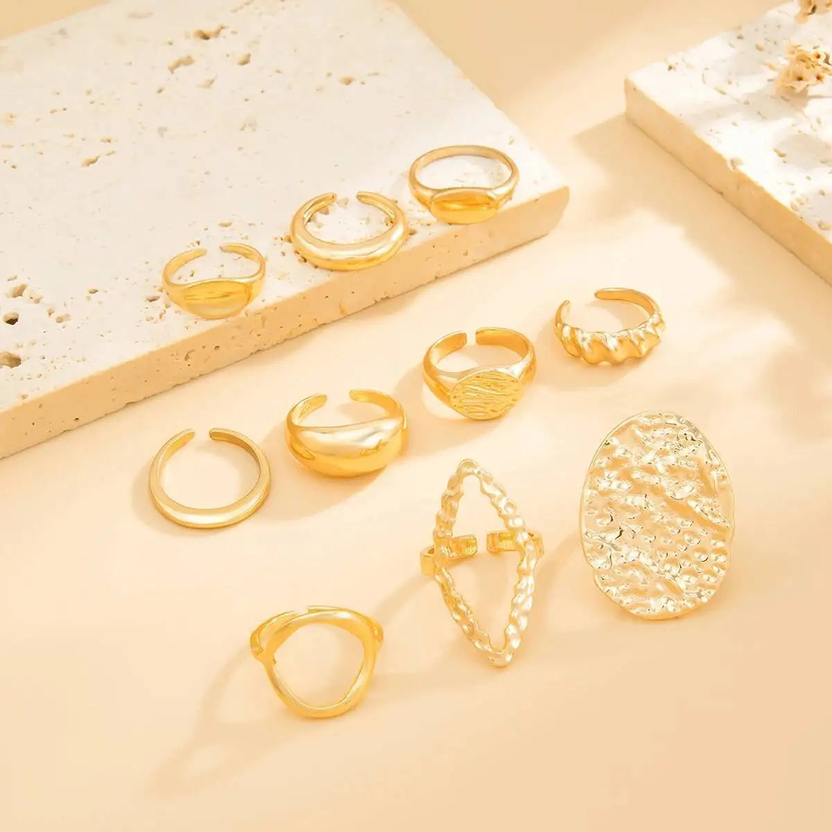 10Pcs/Set Vintage Irregular Open Adjustable Rings for Women New Trend Stacking Finger Rings Daily Party Jewelry Gift