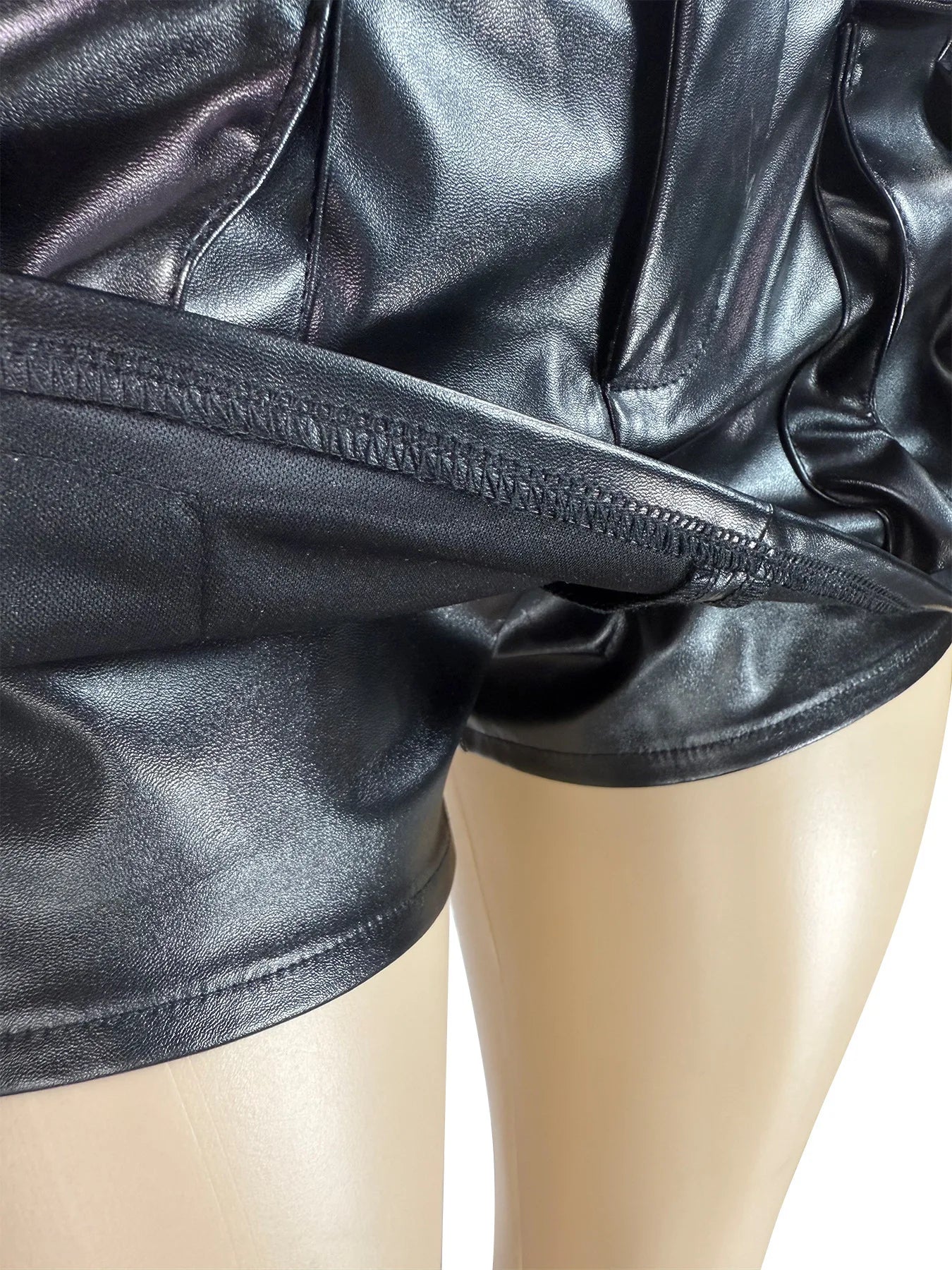 Hottie Punk PU 2-Piece Set Women Lapel Single Breasted Jacket+Zip Pocket Shorts Skinny Street Hipster Clubwear Outfits