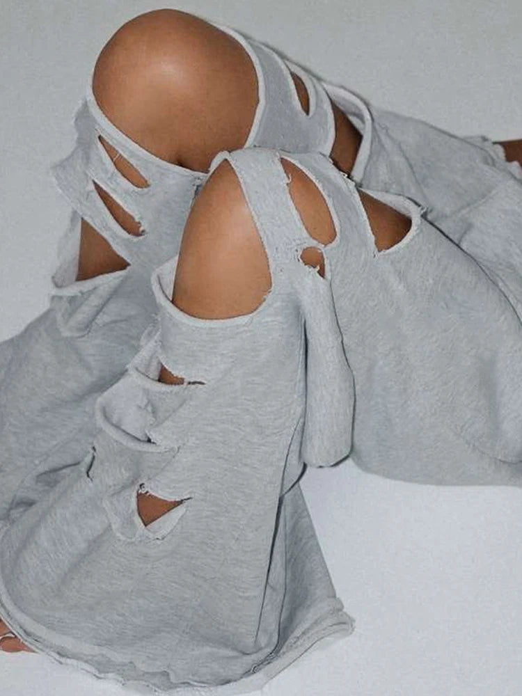 Casual Hollow Pants Woman Hipster Irregular Design Elastic Streetwear Wild Basic Classic Oversize Skinny Trousers