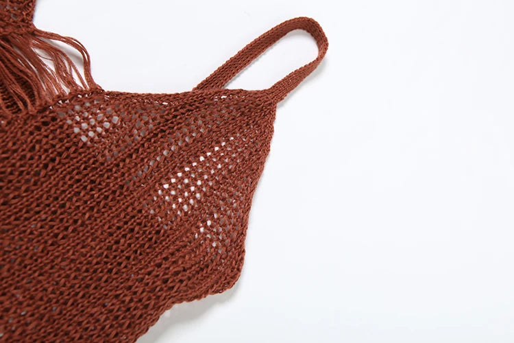 Crochet Hollow Sexy Dress Women Low-Neck Backless Sleeveless See Through High Splits Vacation Fashion Long Bodycon