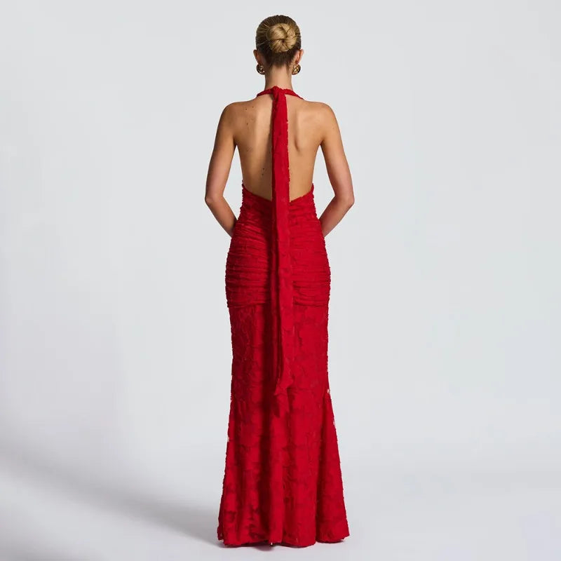 Sexy Lace Mesh Sheer Deep V Neck Backless Fishtail Maxi Dresses for Woman Elegant Party Long Dresses