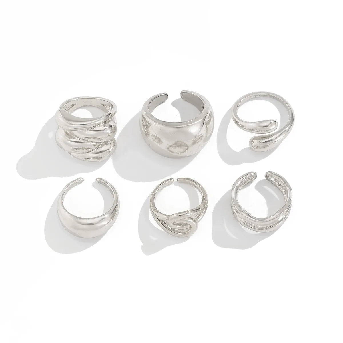 Trendy Exquisite Irregular Geometric Rings Set Women Creative Simple Metal Opening Finger Ring Aesthetics Jewelry Gift