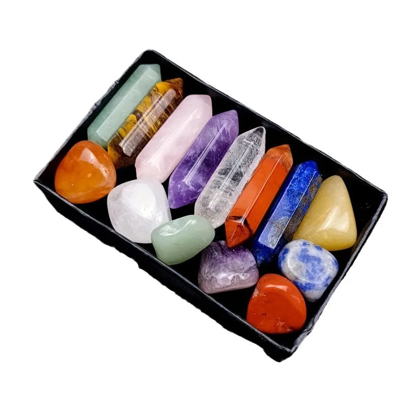 14pcs Pointed Quartz Crystal Chakra Healing Stones And Crystals Set Hexagon Rose Quartz Gems For Meditation Bedroom Decor