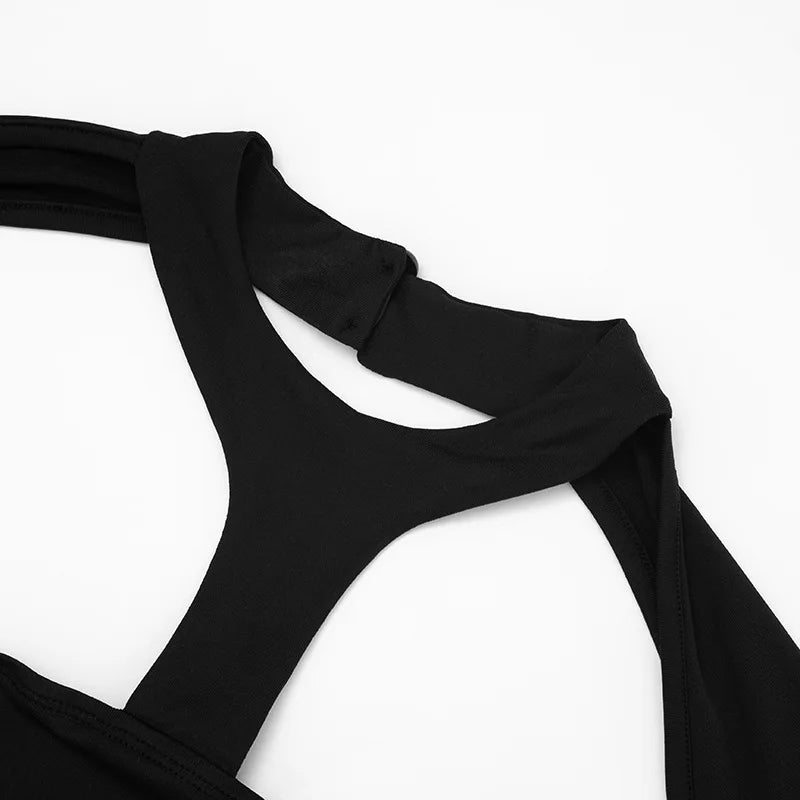 Sexy Halter Backless Jumpsuit Women Y2K Long Sleeve Hollow Midnight Street Workout Activity Stretch Fitness Overalls