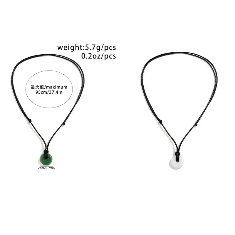 2Pcs Chinese Style Vintage Peace Buckle Pendant Choker Necklace for Women Simple Adjustable Long Chain Y2K Jewelry Accessories