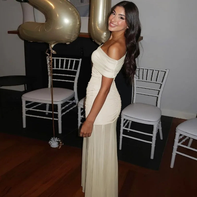 Mesh Sheer Off Shoulder Long Maxi Dresses for Women Elegant Party Dress 2025 Summer Vacation Outfits