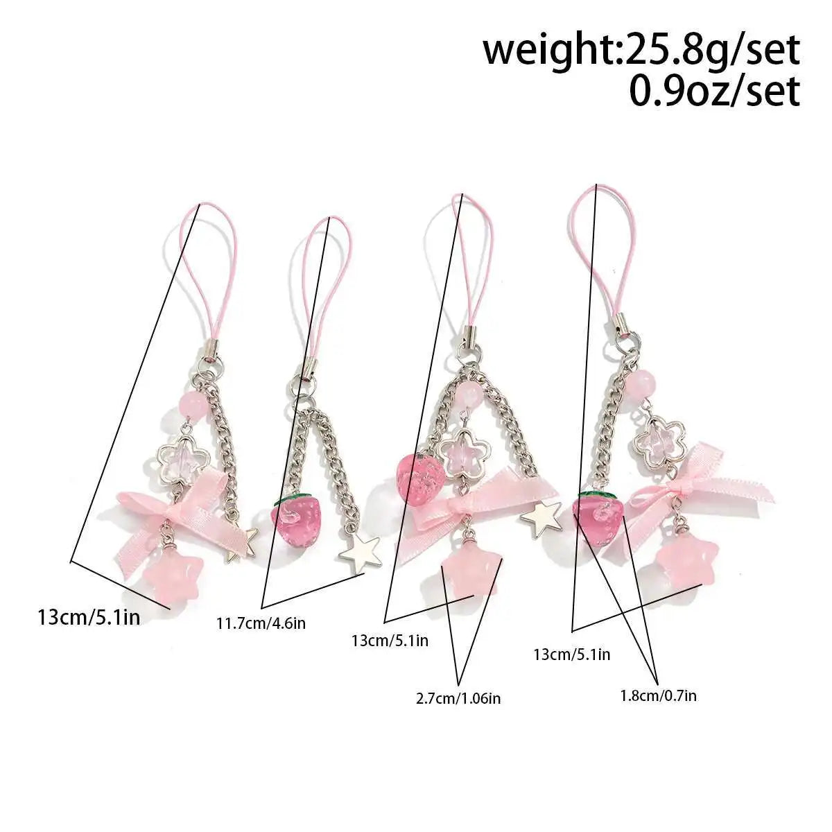 2025 New Korean Fashion Sweet Strawberry Bowknot Keychains Star Pendant Keyrings Ins Aesthetic Holder Bag Accessories