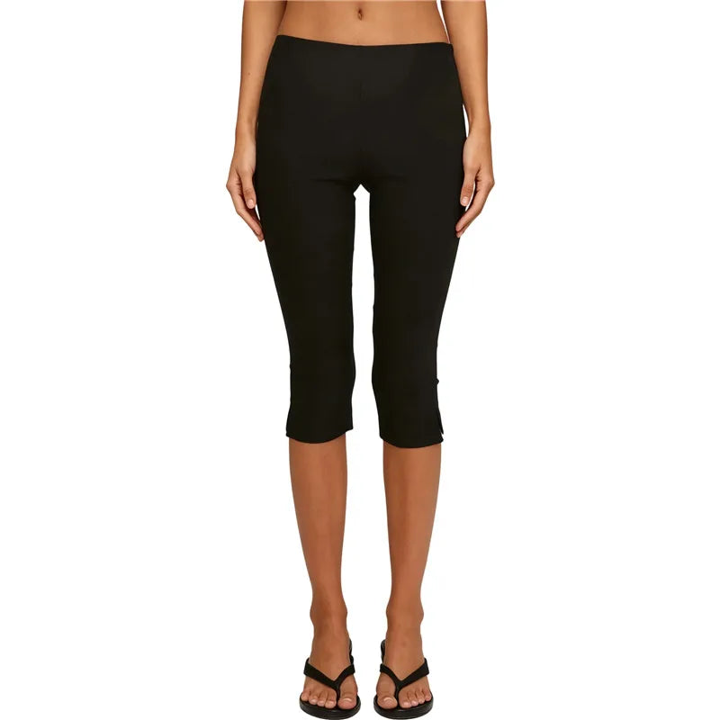 Women Basic Capri Leggings Solid Low Rise Elastic Waist Slim Knee Length Cropped Pants Y2K Casual Daily Street Trousers
