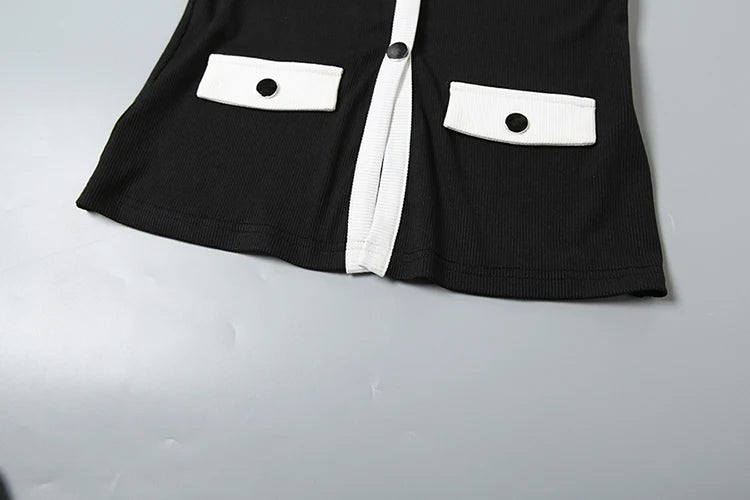 Patchwork Ribbed 2 Piece Set Women Sleeveless Single-Breasted Tops+Stretch Shorts Daily Casual Trend Classic Outfits