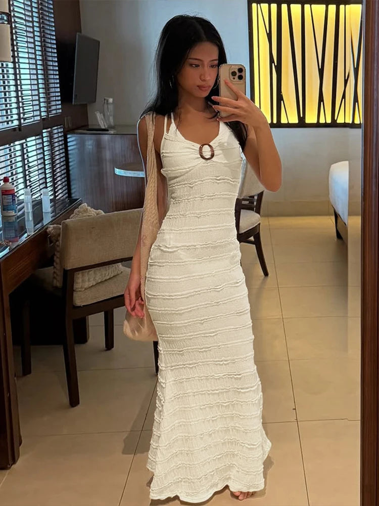 Multi-Layered Edges Dress Women Y2K Halter Lace-Up Ring Sequin lettering Elegant Party Vacation Elegant Slim Vestidos